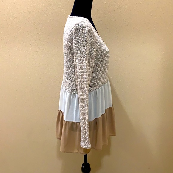 ENTRO color block sweater tunic tan/cream. Size Small - Picture 2 of 6